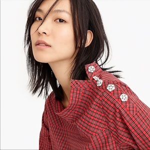 JCrew Jewel Button Funnel Neck Plaid Shirt